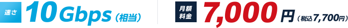 速さ10Gbps(相当) 月額料金7,000円（税込7,700円）