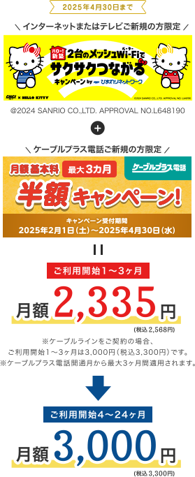 ご利用開始1〜3ヶ月月額2,335円（税込2,568円）、ご利用開始から4ヶ月目以降は、月額3,000円（税込3,300円）