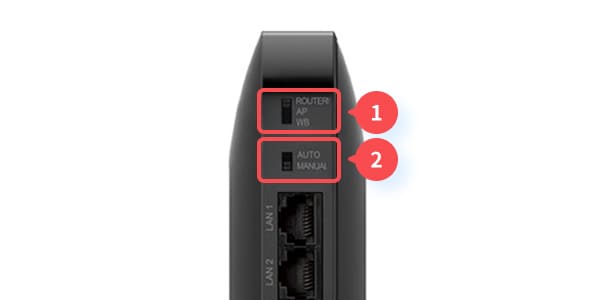 バッファロー製ルーターをご利用の場合は、背面のスイッチ設定もご確認ください: