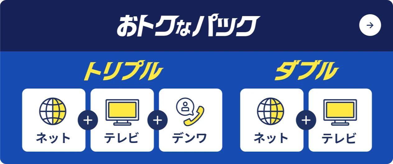ネット・テレビ・デンワをまとめたおトクなパック。トリプル・ダブルから選べるセットプラン