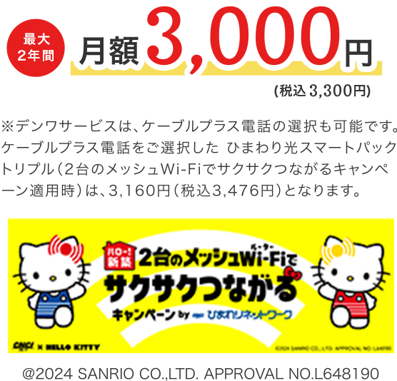 最大2年間月額料金3,000円（税込3,300円）
