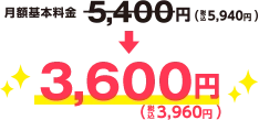 月額基本料金5,400円（税込5,940円）から3,600円（税込3,960円）