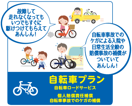 自転車プラン　自転車ロードサービス＋個人賠償責任補償自転車事故でのケガの補償