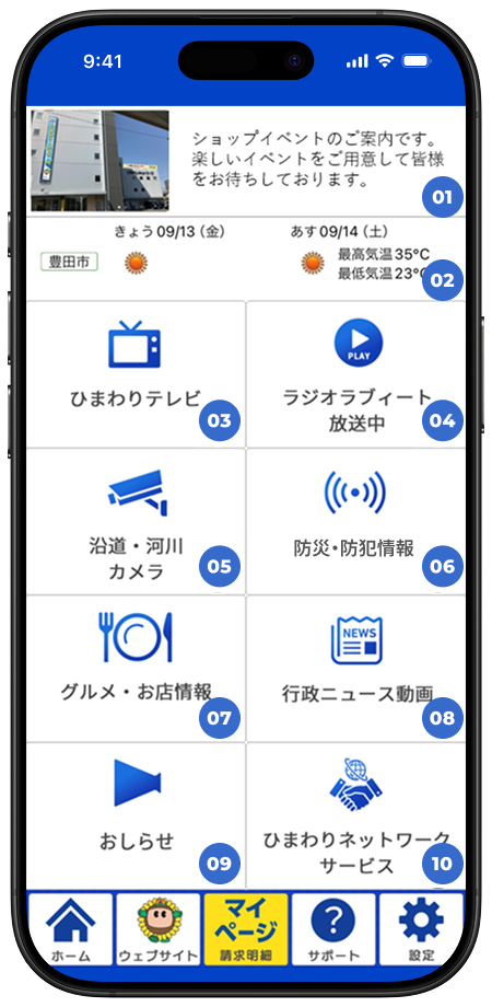 メインメニュー(画面上の大きいボタン)