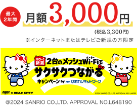 最大2年間月額3,000円（税込3,300円）※インターネットまたはテレビご新規の方限定