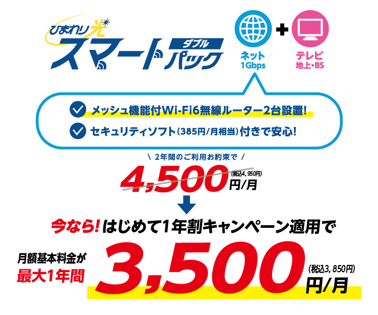 スマートパックトリプル 2年間のご利用のお約束で月額5400円が今なら3600円に